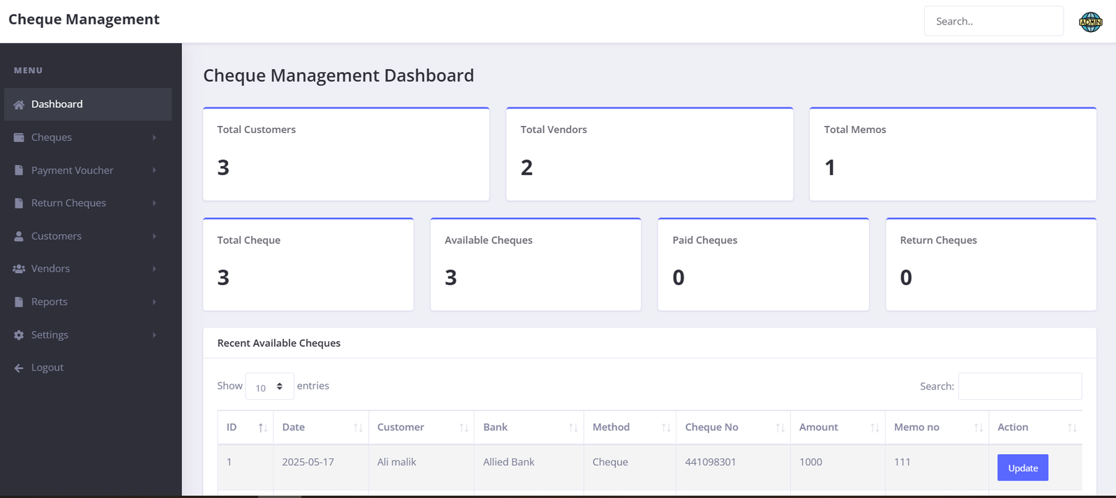 Cheque Management System