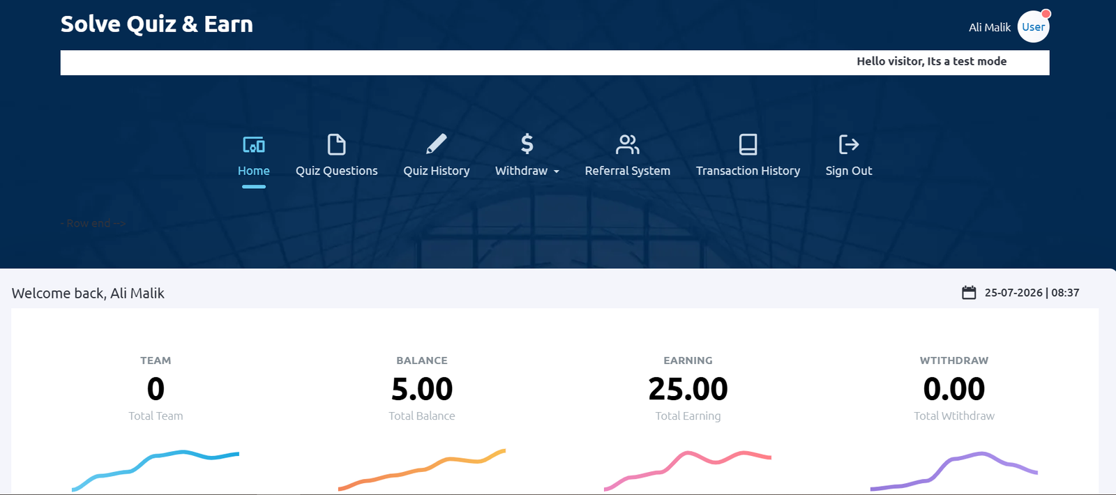 Solve Quiz & Earn Platform