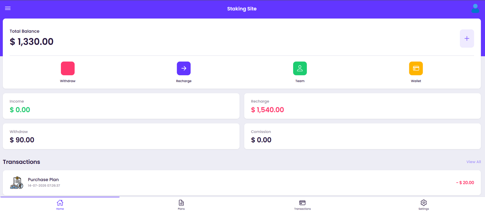 Crypto Staking & Earnings Web App